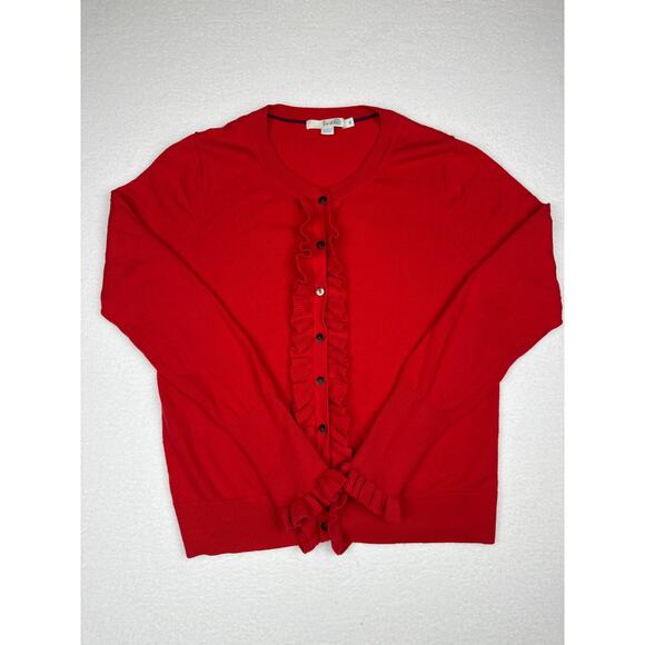 Boden Bernadette red wool blend ruffle cardigan sweater womens size M - Picture 2 of 8